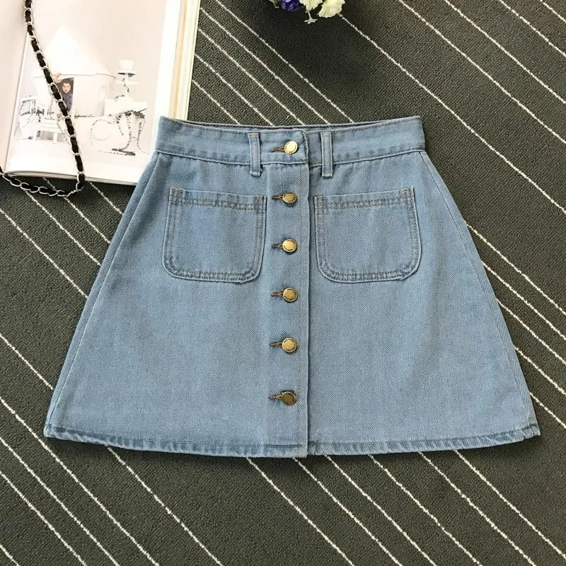 2020 High Waist Denim pockets Skirt