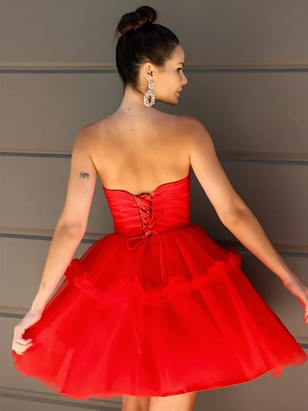 A-Line Princess Strapless Tulle Ruffles Short/Mini Homecoming Dresses #EWR166