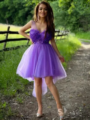 A-line V neck Lavender Beaded Short Prom Dress Homecoming Dresses #MHL2893