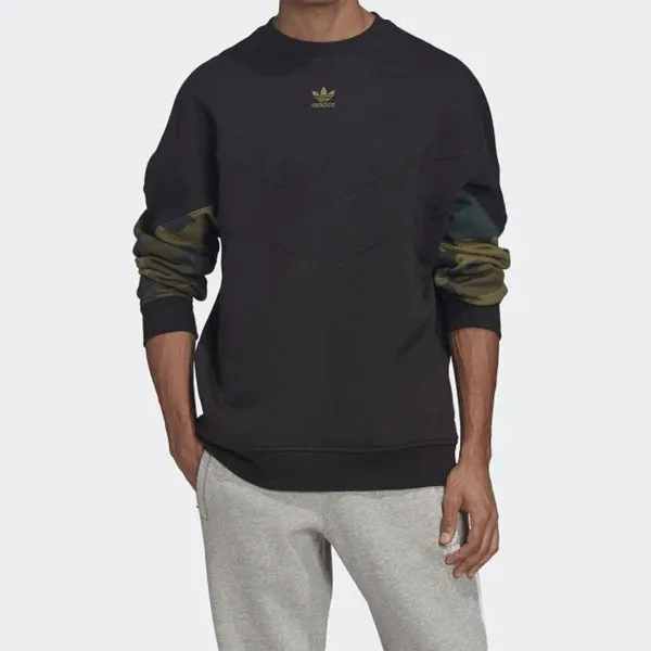 adidas originals Camo Crew Sweat Cotton Pullover Hoody Men Black, black