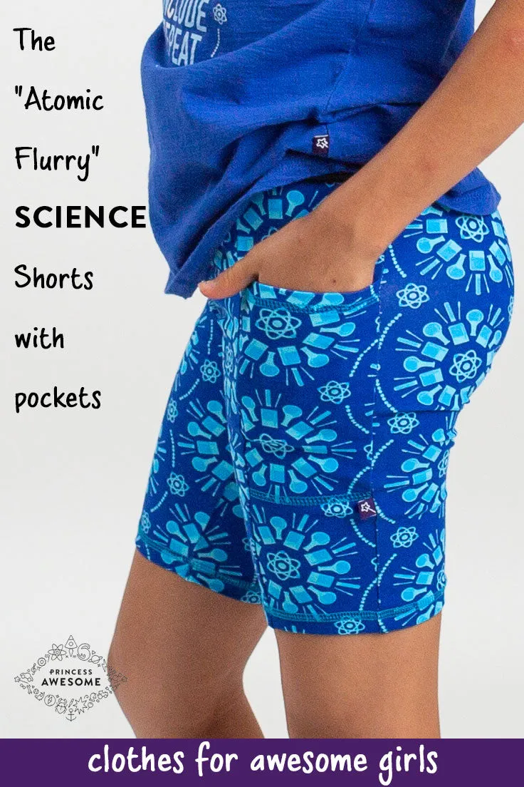 “Atomic Flurry” Science Snowflakes Shorts with Pockets