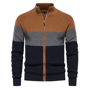 Autumn and Winter Patchwork Color Sweater for Men Zipper Cardigans for Men High Quality Youth Men Cotton Sweater