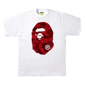 BAPE Color Camo Big Ape Head Tee White/Red Camouflage Short Sleeve Unisex White T-Shirt, White