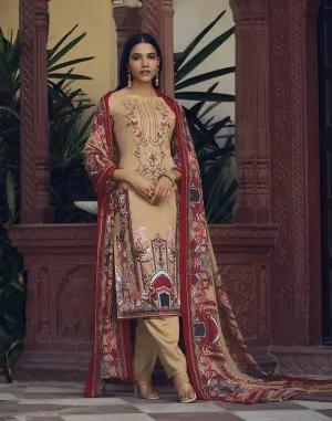 Belliza Pakistani Print Unstitched Cotton Suits with Dupatta Brown