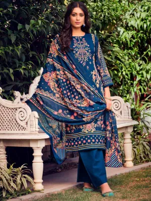 Belliza Unstitched Women Pakistani Print Cotton Suits Set Blue