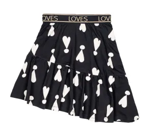 BL064-Black Exclamation Hearts Asymmetric Skirt