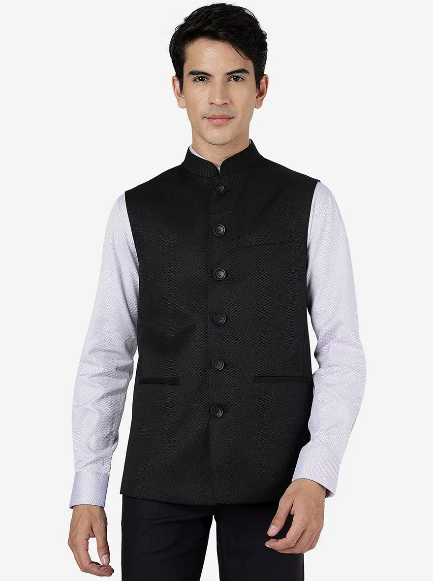 Black Textured Regular Fit Modi Jacket | JadeBlue