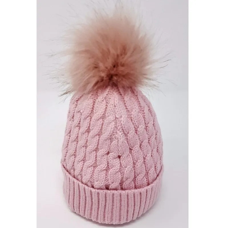 Cable Knit Fur Pom-Pom Hats