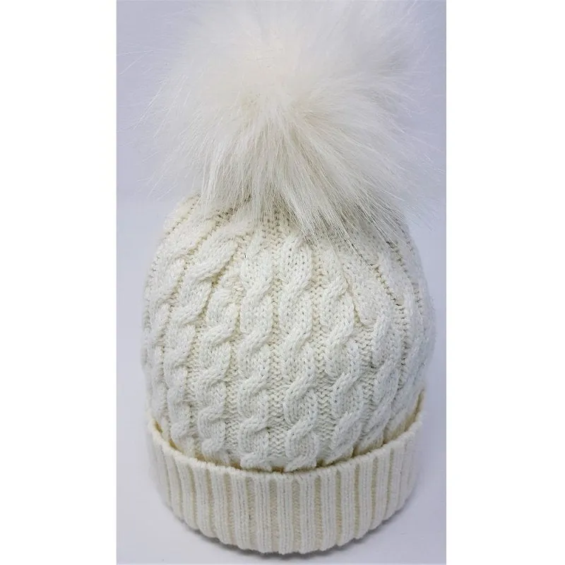 Cable Knit Fur Pom-Pom Hats