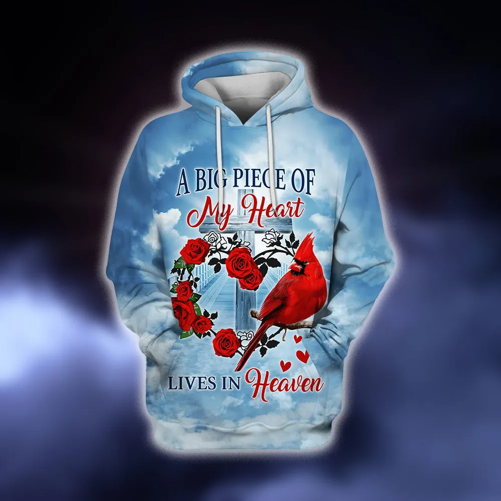 Cardinal A Big Piece Of My Heart Lives In Heaven 3D Hoodies Men & Women Christian Hoodie 3D Printed Hoodie