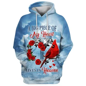 Cardinal A Big Piece Of My Heart Lives In Heaven 3D Hoodies Men & Women Christian Hoodie 3D Printed Hoodie