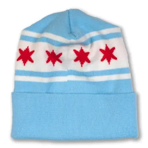 Chicago Flag Knit Beanie in Light Blue