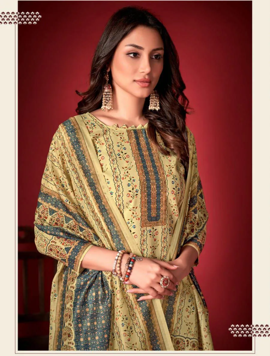 Cotton Unstitched Suit Material With Yellow Dupatta