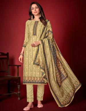 Cotton Unstitched Suit Material With Yellow Dupatta