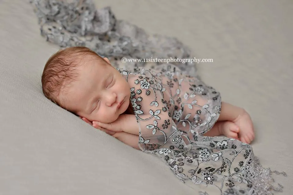 Dark Gray Tassels Lace Newborn Baby Wrap Layer