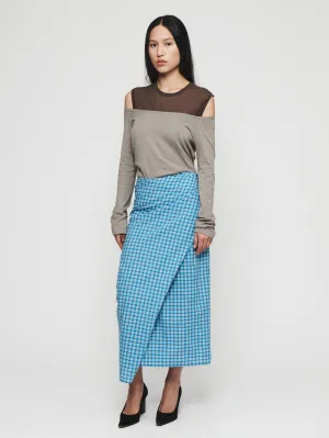 Draped Wrap Skirt in Blue Plaid