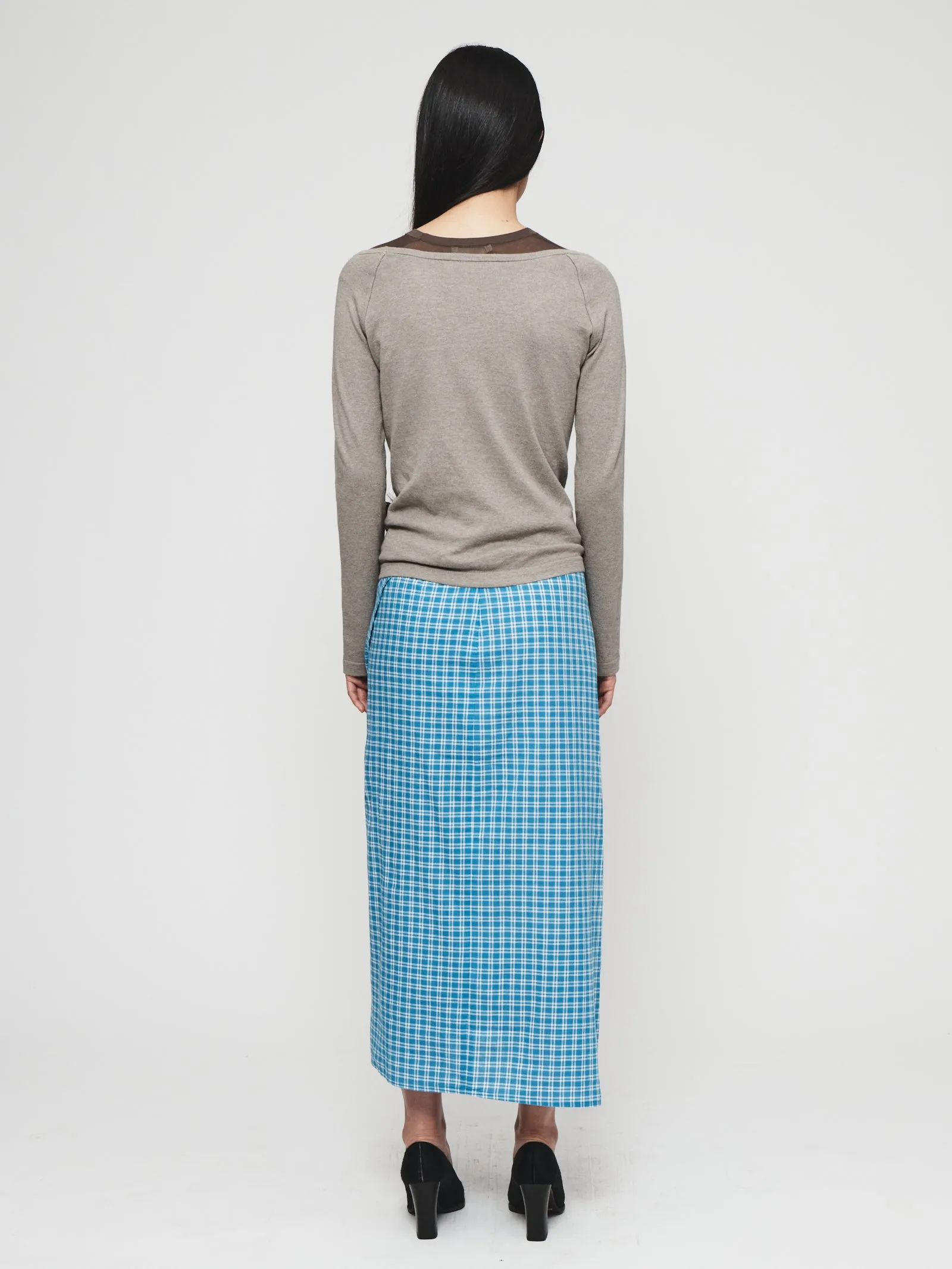 Draped Wrap Skirt in Blue Plaid