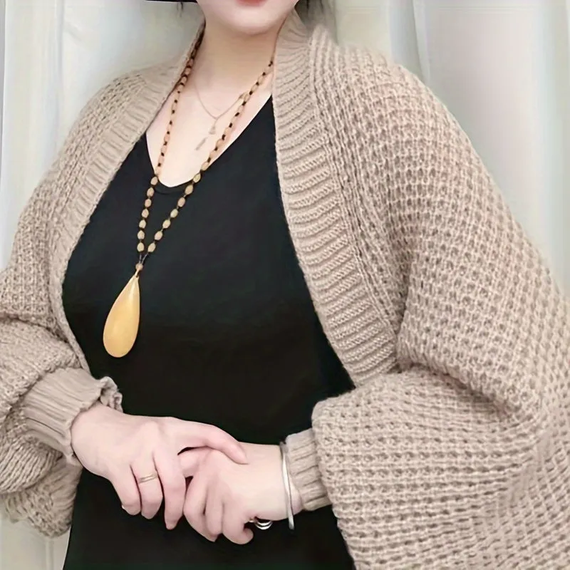 Elegant Windproof Cardigan Shawl - Soft Knit, Loose Fit, Solid Color, Sleeve Design, Coldproof, Autumn and Winter Essential - Perfect for Women