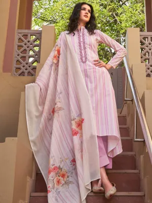 Embroidered Pink Cotton Un-Stitched Suit for Ladies