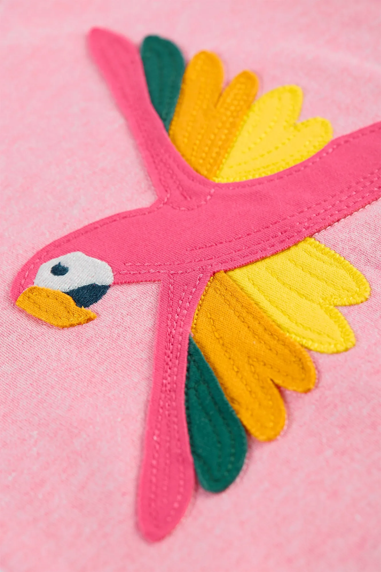 Frugi Organic Little Creature Applique T-Shirt - Pink Marl / Macaw