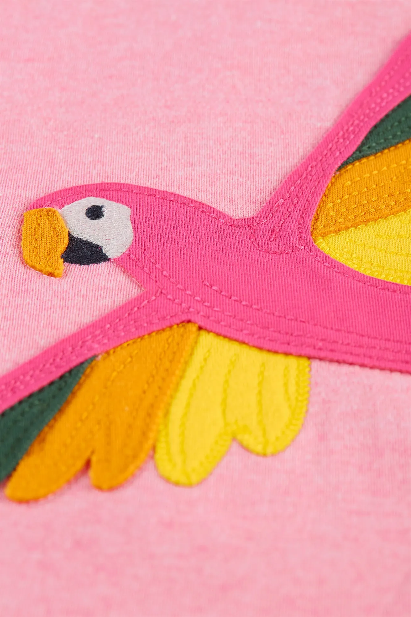 Frugi Organic Little Creature Applique T-Shirt - Pink Marl / Macaw