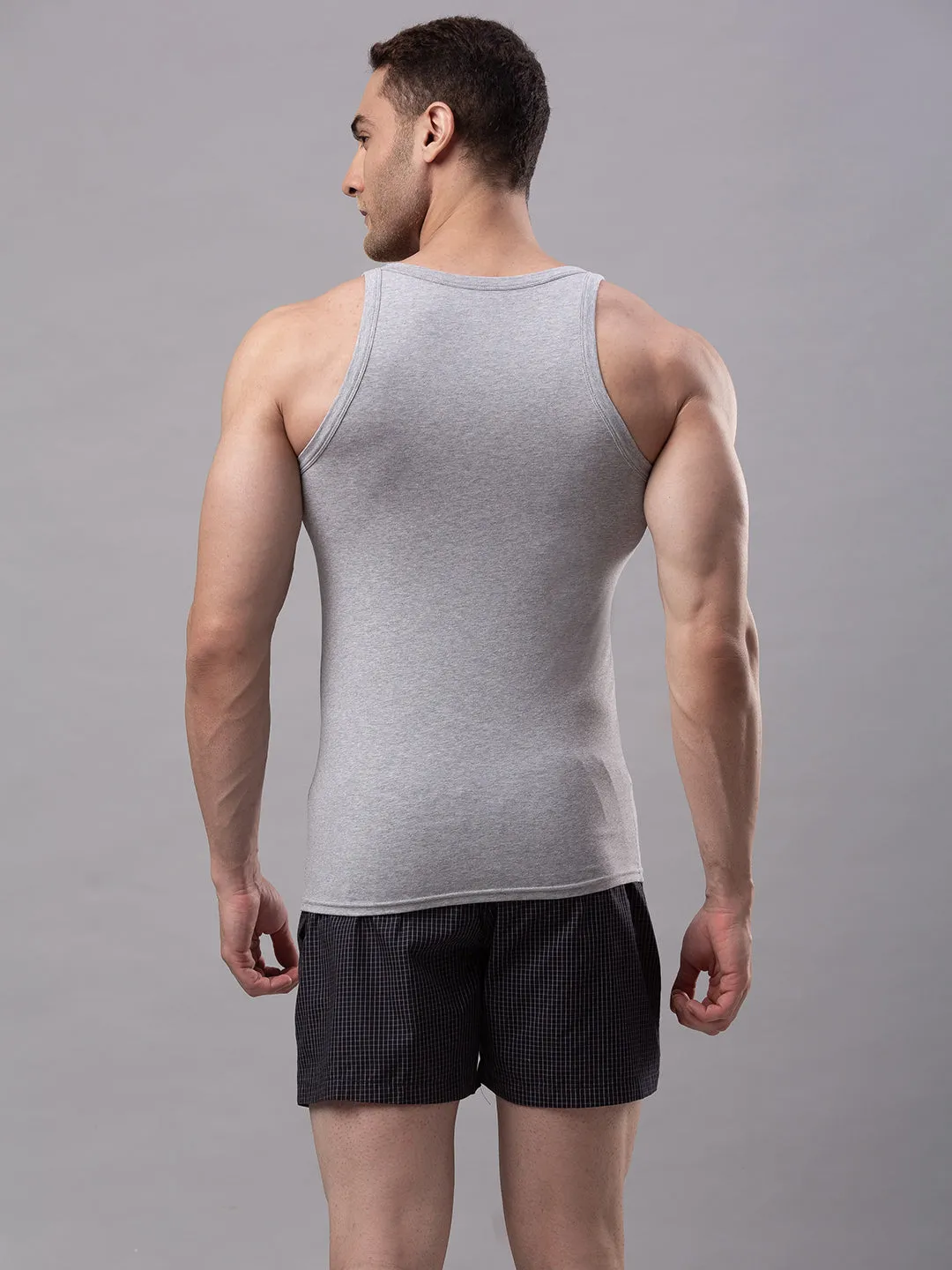 Grey Cotton Lycra Vest (Square Neck)- Underjeans By Spykar