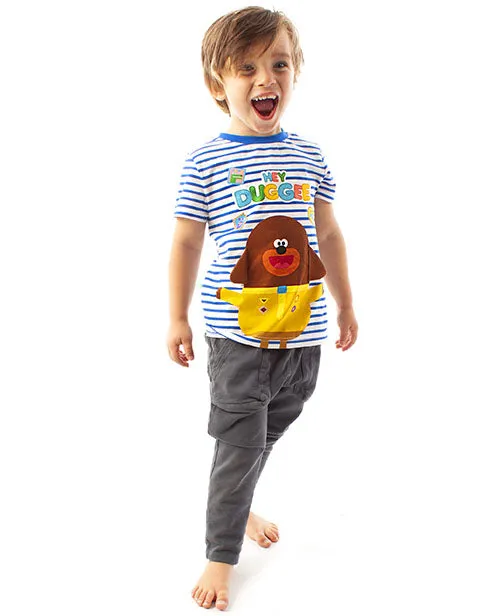 Hey Duggee Character 3D Ears Blue & White Striped Boy's T-shirt