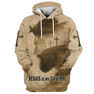 Jesus Is My Savior Hoodie Jesus Christ With Thorns 3 Crosses 3D Hoodies Jesus Hoodie Men & Women Christian Hoodie 3D Printed Hoodie