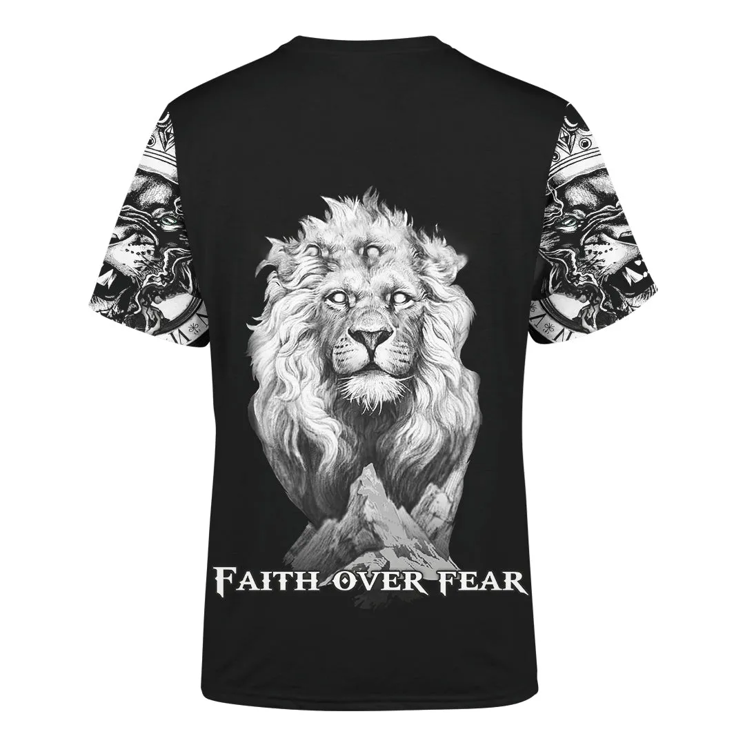 Jesus Lion Tattoo Faith Over Fear 3d Unisex Shirt - Christian 3D Shirt