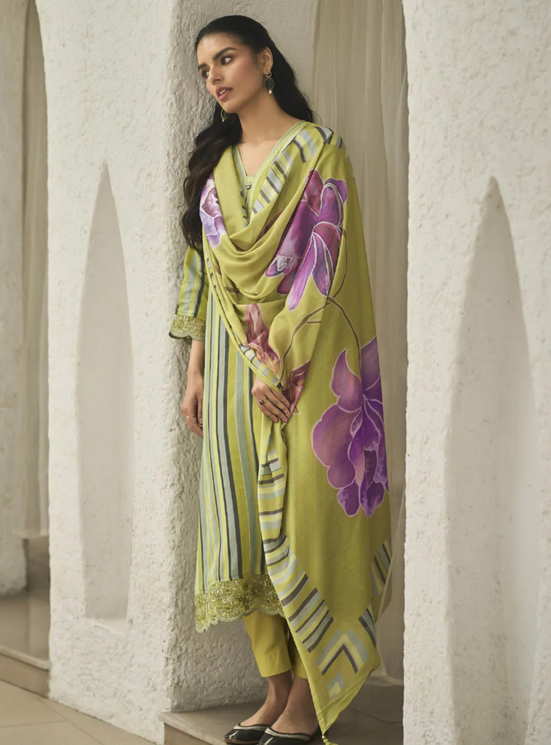 Kilory Green Unstitched Cotton Salwar Suit Dress Material for Women