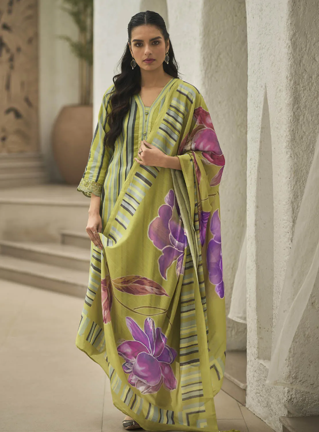 Kilory Green Unstitched Cotton Salwar Suit Dress Material for Women