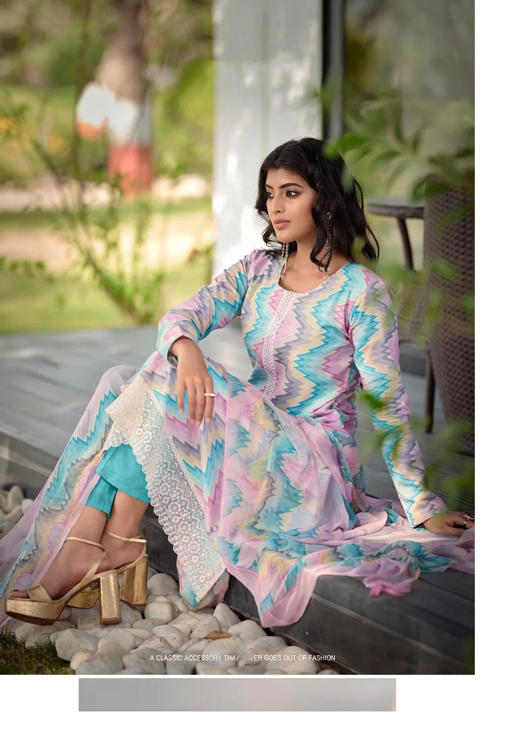 Kilory Unstitched Lawn Cotton Suit Set with Chiffon Dupatta