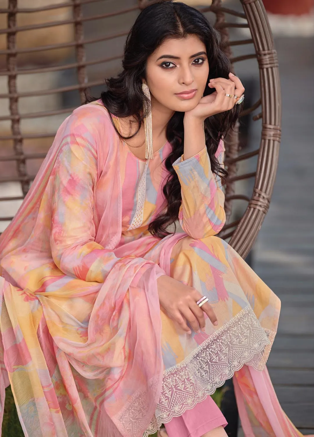 Kilory Unstitched Lawn Cotton Women Suit with Dupatta Pink