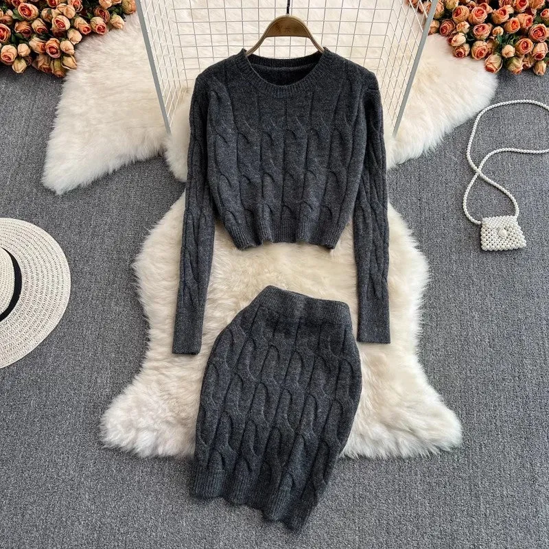 Knitted fashion suit for women round neck long-sleeved sweater two-piece set      S4118