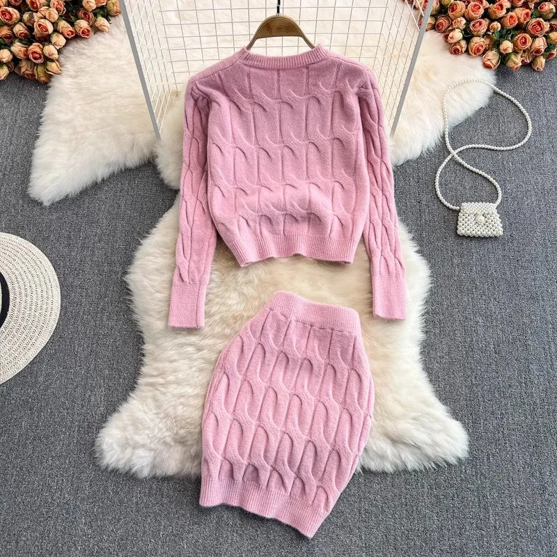 Knitted fashion suit for women round neck long-sleeved sweater two-piece set      S4118