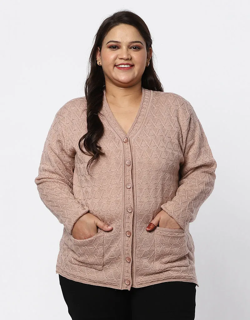 Knitted Plus Size Sweater for Women with Front Button