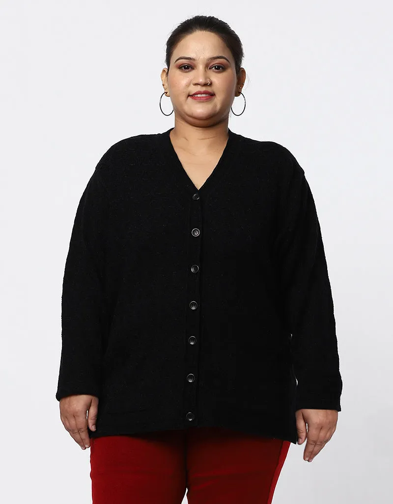 Knitted Plus Size Sweater for Women with Front Button