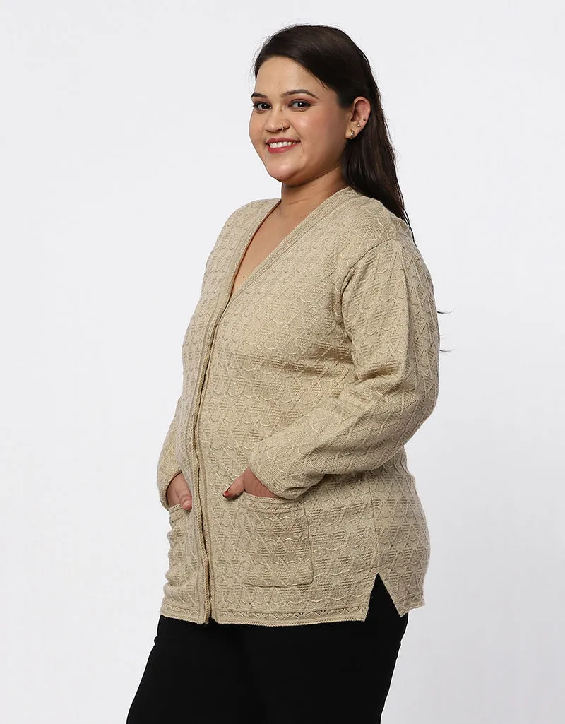 Knitted Plus Size Sweater for Women with Front Button