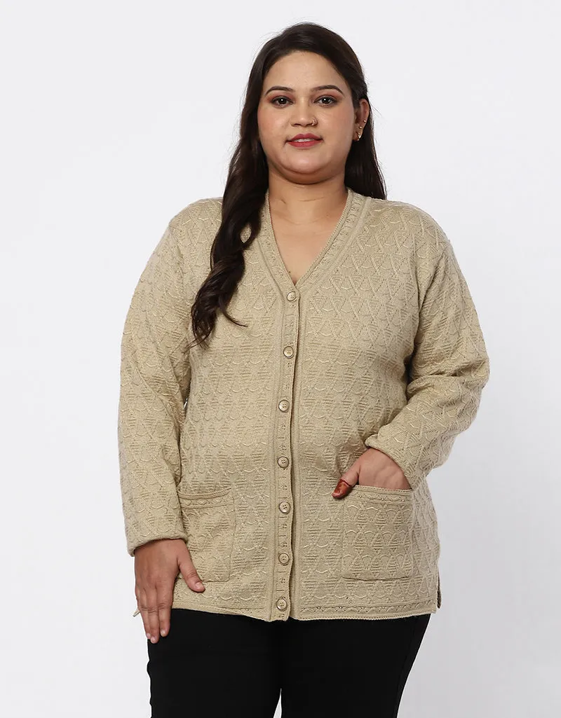 Knitted Plus Size Sweater for Women with Front Button