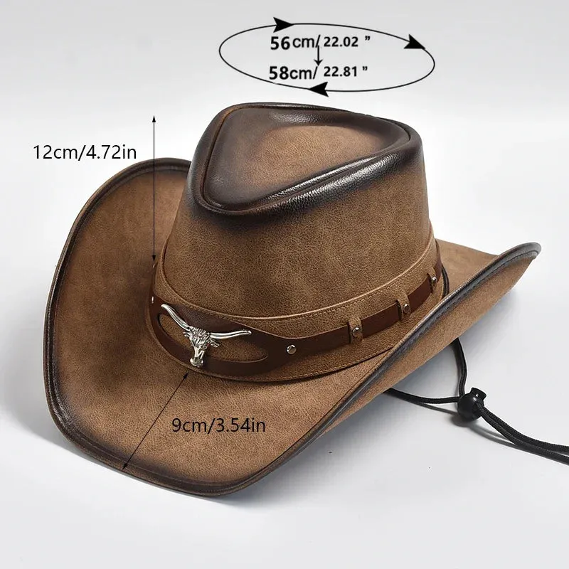 Leather Western Cowboy Wide Brim Hats