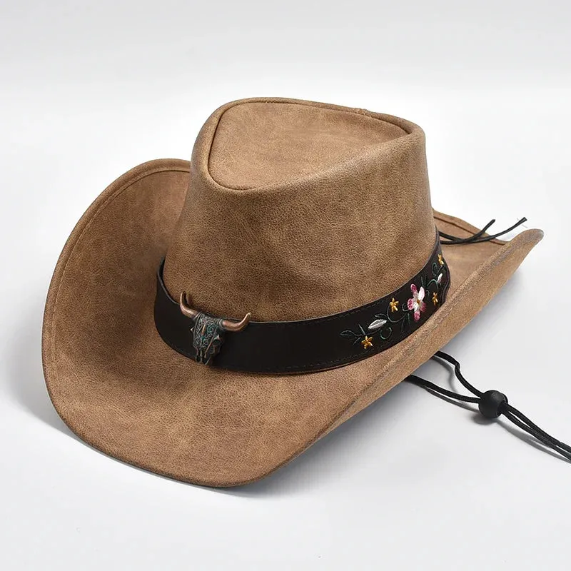 Leather Western Cowboy Wide Brim Hats