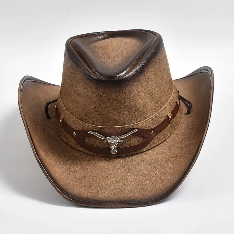 Leather Western Cowboy Wide Brim Hats