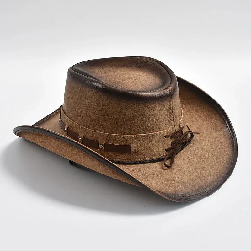 Leather Western Cowboy Wide Brim Hats