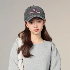 Letter embroidered baseball cap for women, washed and distressed, soft top, casual, all-match, peaked cap for young men