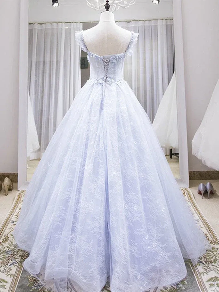 Luxurious Ball Gown Lilac Long Prom Dresses Lace Princess Dresses Long Formal Dress OSTY058