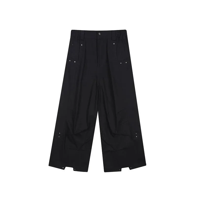 Men Pants Darkwear Pleats Loose Wide Leg Trousers Trend Solid Color Autumn Fashion Pocket Male Japanese 9A5642