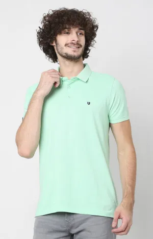 Men Premium Mint Green Cotton Regular Fit Polo T-Shirt - Underjeans By Spykar