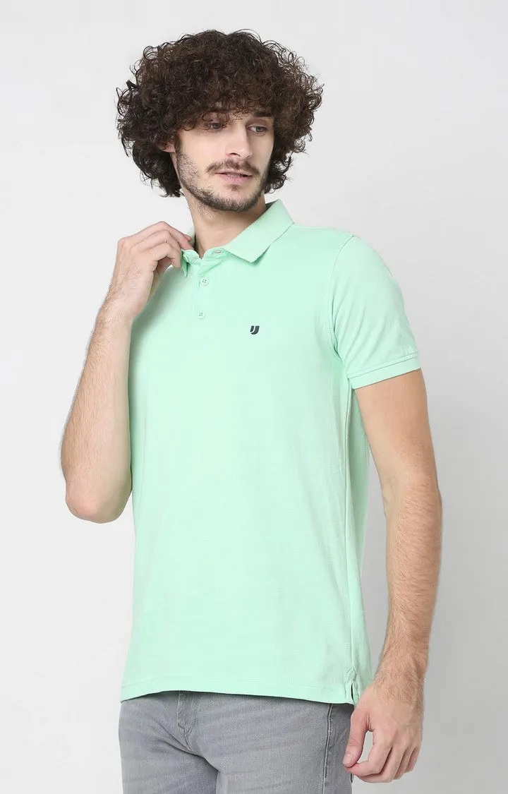 Men Premium Mint Green Cotton Regular Fit Polo T-Shirt - Underjeans By Spykar