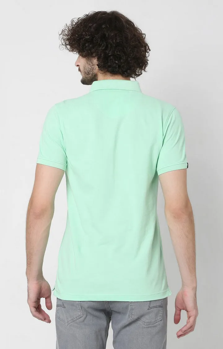 Men Premium Mint Green Cotton Regular Fit Polo T-Shirt - Underjeans By Spykar