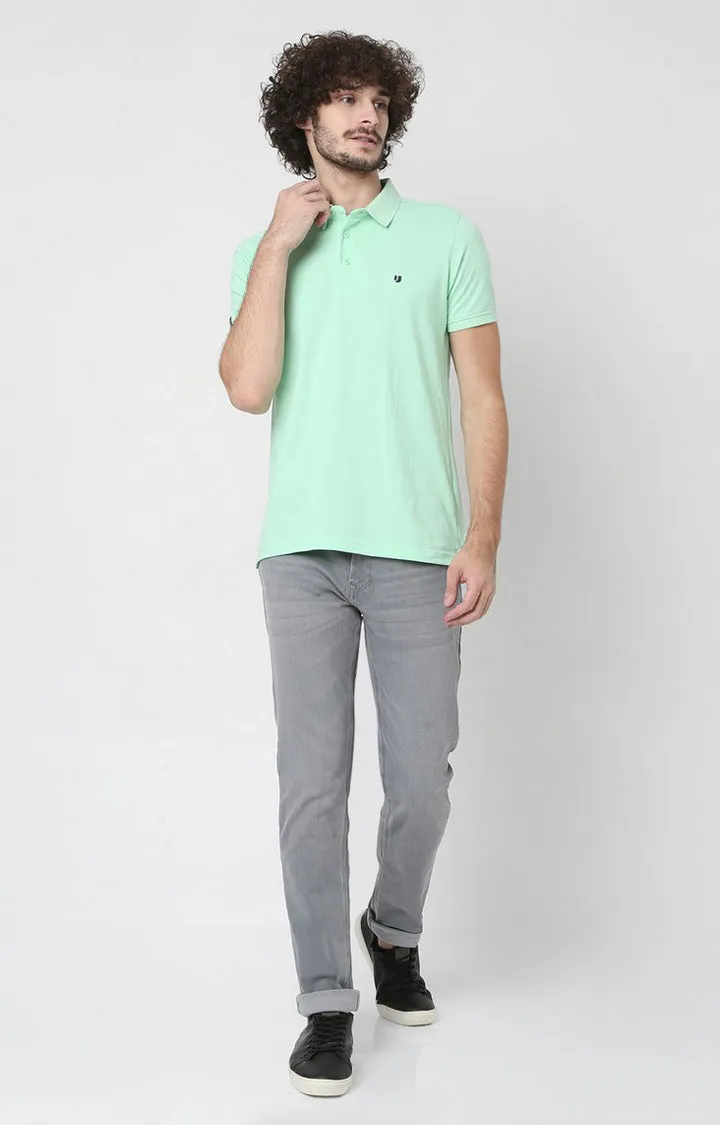 Men Premium Mint Green Cotton Regular Fit Polo T-Shirt - Underjeans By Spykar